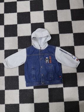 2003 Lego Blue Denim Jacket with Light Gray Hood & Sleeves